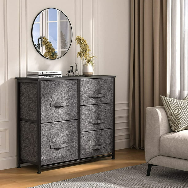 Fabric Dresser Tower with 5 Separate Drawers, Easy Pull Storage Cabinet Closets with Wood Top, Organizer Unit for Bedroom, Hallway, Entryway, Closets and Living Room - Walmart.com