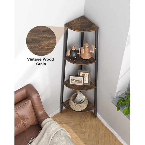 Corner Bookshelf, Corner Shelf Standing, Corner Storage Shelf Stand, Shelving Unit, Display Rack for Bedroom, Living Room, Office, Kitchen, Rustic Brown 4 Tier - Walmart.com