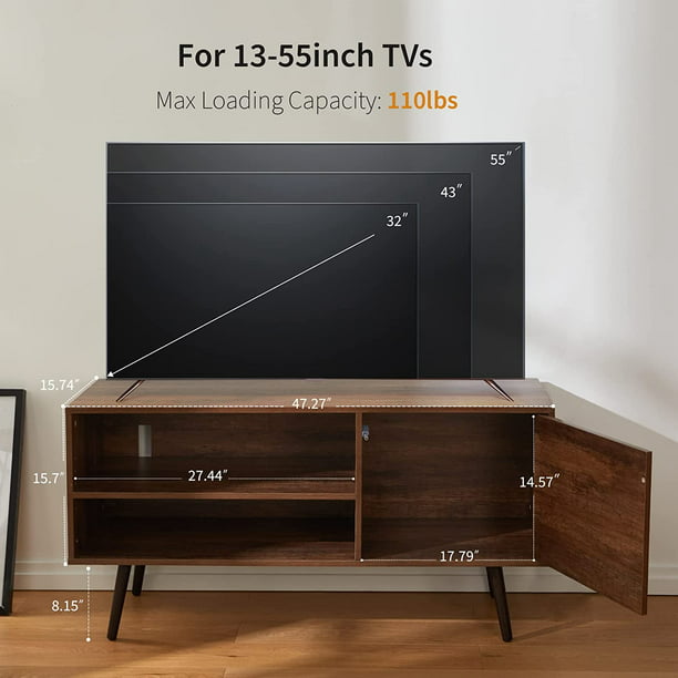 Retro TV Stand with Storage for TV up to 55 inch, Mid Century Modern TV Entertainment Center for Media Cable Box Gaming Consoles, Wood TV Console Table for Living Room Bedroom, Rustic Brown - Walmart.com