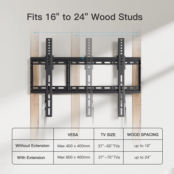 TV Wall Mount Bracket Low Profile for Most 37-75 inch LED LCD OLED Plasma Flat Curved Screen TVs, Holds up to 132lbs