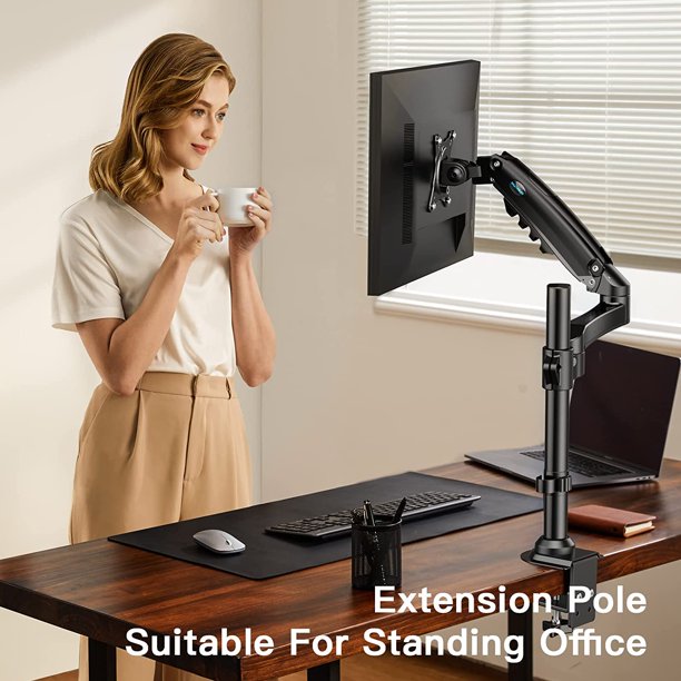 Single Monitor Stand, Gas Spring Monitor Arm Fits 13-32 inch Monitor, Full Motion Swivel, Single Monitor Mount, Ultra Height Adjustable for Stand Work, Monitor Desk Stand Max 19.8lbs