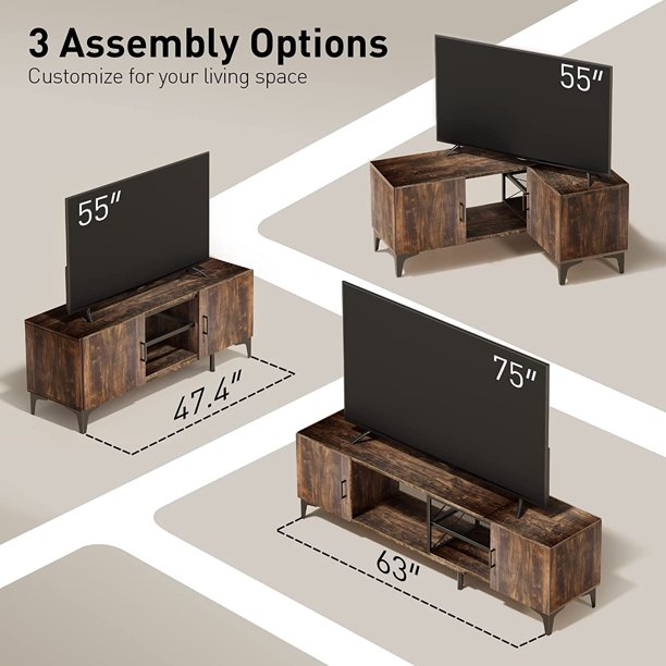 Adjustable Corner TV Stand Console Table for TVs up to 75 Inch with 3 Assembly Options, Mid-Century Retro Entertainment Center with Adjustable Storage Shelf,  Holds up to 110 lbs - Walmart.com