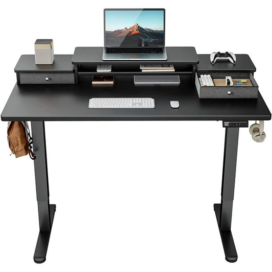 Kyspho Electric Standing Desk with Double Drawers, 48x24 inch Adjustable Height Sit Stand Up Desk, Home Office Desk Computer Workstation with Storage Shelf, Black - Walmart.com