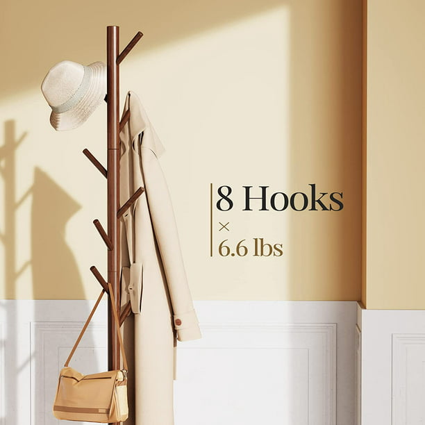 Wooden Coat Rack Stand with 3 Height Options and 8 Hooks, Clothes Hanger Hall Tree Rack for Home, Office, Bedroom, Hallway - Walmart.com