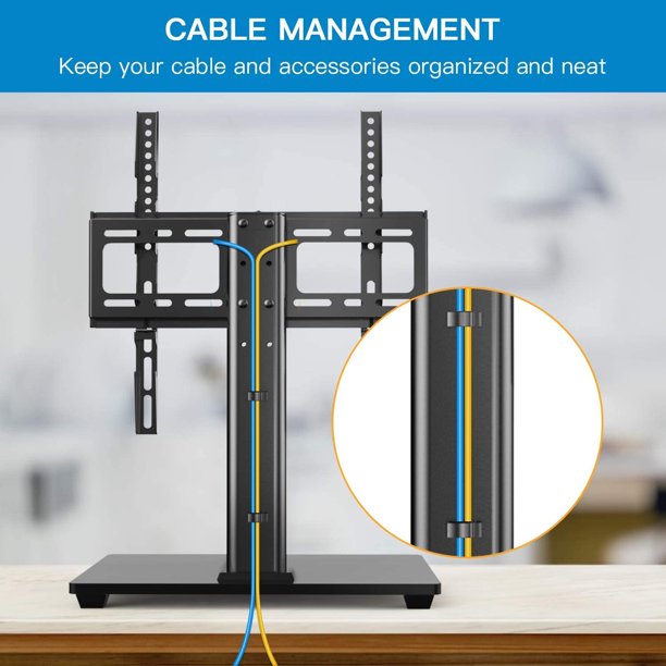 Universal Table Top TV Stand Swivel, TV Stand Mount for 32-60 inch LCD LED TVs, Height Adjustable with Tempered Glass Base, Max 400x400mm, Holds up to 88lbs