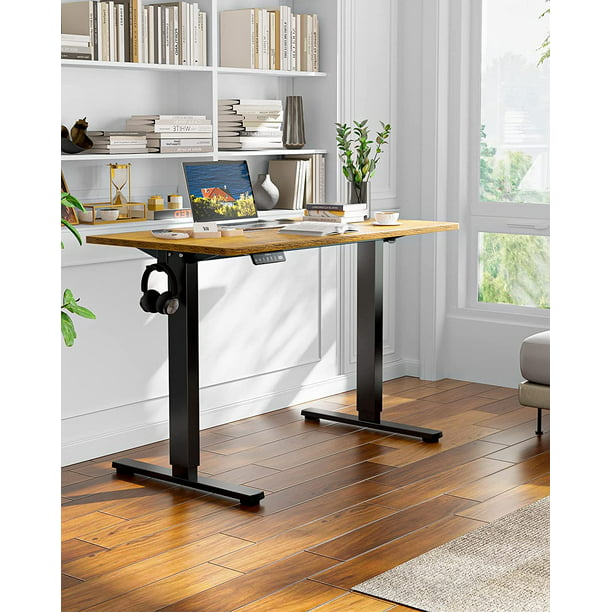 Home Office Electric Standing Desk 55 x 24 Inches, Height Adjustable Computer Stand Up Desk with Wheels, Memory Computer Workstation Table with Splice Board, Vintage Brown - Walmart.com