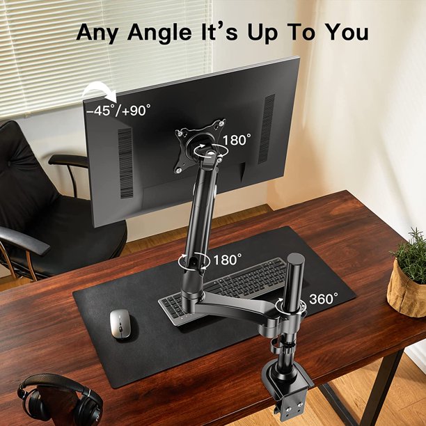 Single Monitor Stand, Gas Spring Monitor Arm Fits 13-32 inch Monitor, Full Motion Swivel, Single Monitor Mount, Ultra Height Adjustable for Stand Work, Monitor Desk Stand Max 19.8lbs