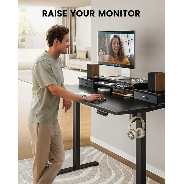 Electric Standing Desk with Double Drawers, 55x28 inch Adjustable Height Sit Stand Up Desk, Home Office Desk Computer Workstation with Storage Shelf, Black - Walmart.com