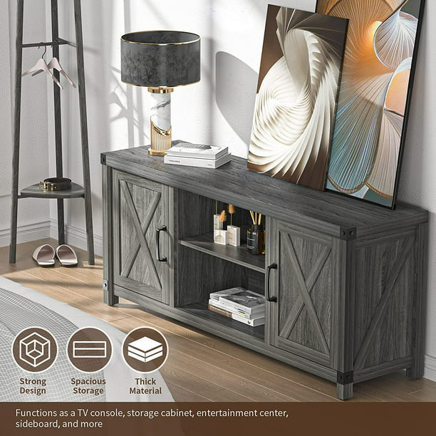 Console Cabinet with Media Shelves, Farmhouse Barn Door TV Stand for 65 inch with Storage, Entertainment Center for Living Room - Walmart.com