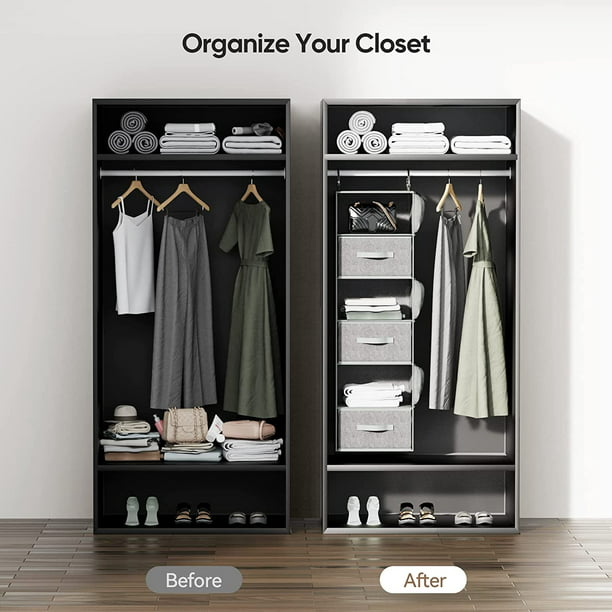 Hanging Closet Organizer and Storage, 6 Shelf Hanging Drawer for Closet, Hanging Shelf Organizer with 3 Removable Drawers Side Pockets, Hanging Closet Dresser for Bedroom Rack, Dark Gray - Walmart.com