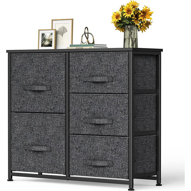 Fabric Dresser Tower with 5 Separate Drawers, Easy Pull Storage Cabinet Closets with Wood Top, Organizer Unit for Bedroom, Hallway, Entryway, Closets and Living Room - Walmart.com