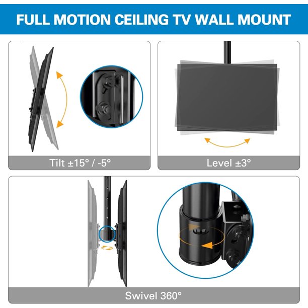 Hanging Full Motion TV Mount Bracket Fits 26-65 inch LCD LED OLED 4K TVs, Flat Screen Displays with Max 400x400mm, Ceiling TV Mount Holds up to 110lbs