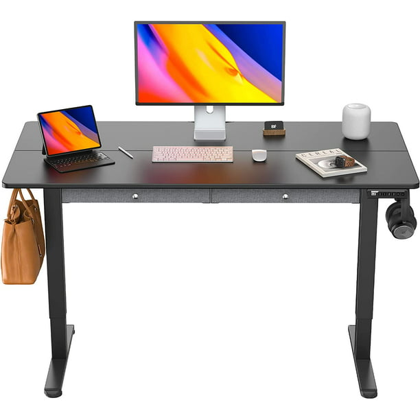 Kyspho djustable Height Electric Standing Desk with Double Drawers, 48x24 inches Sit Stand Up Desk Computer Workstation for Home Office, Black - Walmart.com