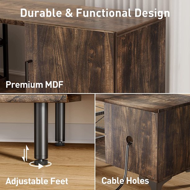 Adjustable Corner TV Stand Console Table for TVs up to 75 Inch with 3 Assembly Options, Mid-Century Retro Entertainment Center with Adjustable Storage Shelf,  Holds up to 110 lbs - Walmart.com