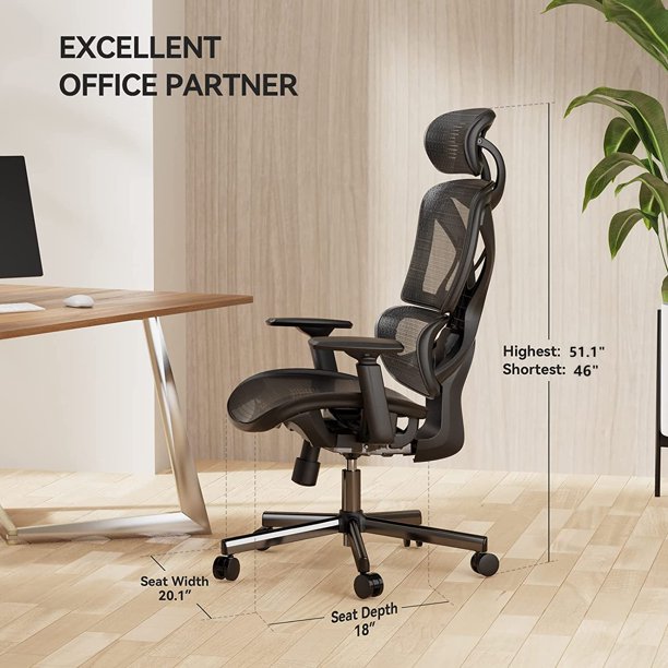 Ergonomic Home Office Chair, High Back Mesh Computer Desk Chair with Double Backrest and Adjustable Headrest, Task Chair with Lumbar Support, 3D Armrest - Walmart.com