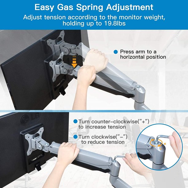 Single Arm Monitor Stand, Gas Spring Monitor Desk Mount, Adjustable Computer Riser with Clamp, Grommet Mounting Base for 13 to 32 inch Screens 75X75 100X100