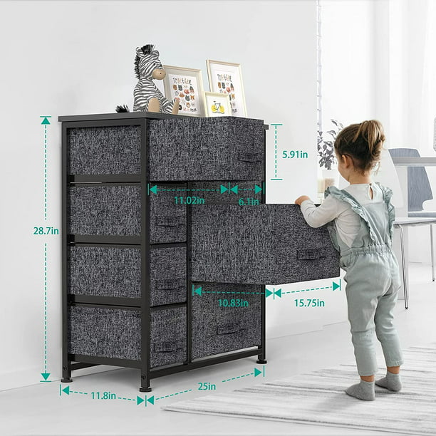 Storage Tower with 7 Drawers Fabric Dresser Drawer Organizer for Bedroom with Steel Frame, Wood Top, Easy Pull Drawer for Closet, Hallway, Entryway Black - Walmart.com