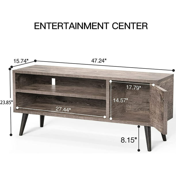 Retro TV Stand Unit with Storage Cabinet for TVs up to 55 inch, Mid Century Modern TV Entertainment Center with Shlef for Media, Wood TV Console Table for Living Room Bedroom, Grey Wash - Walmart.com