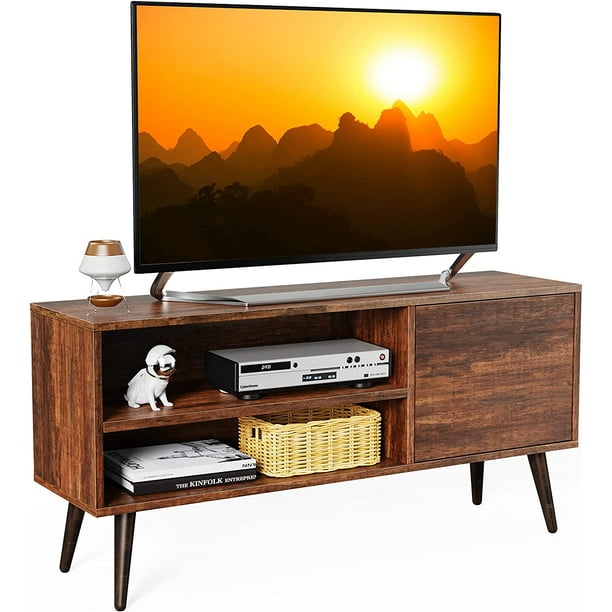 Retro TV Stand with Storage for TV up to 55 inch, Mid Century Modern TV Entertainment Center for Media Cable Box Gaming Consoles, Wood TV Console Table for Living Room Bedroom, Rustic Brown - Walmart.com