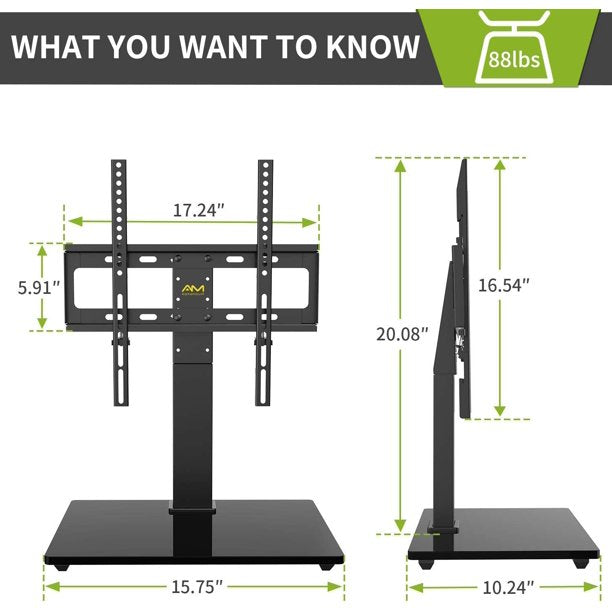 Universal TV Mount Stand Fits 26-55 Inch LED LCD OLED 4K Flat Curved TV Monitor, Tabletop TV Base Height Adjustable, Hold up to 88lbs