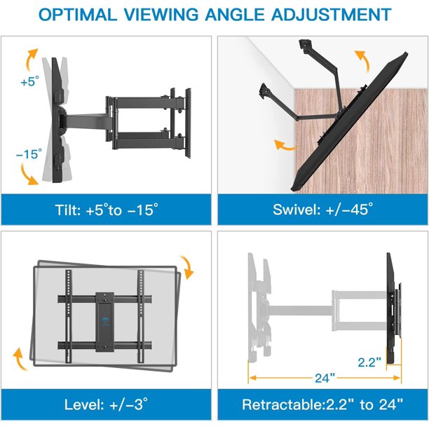 Corner TV Wall Mount Bracket Tilts, Swivels, Extends, Full Motion TV Mount Articulating for 26-60 inch LED, LCD Flat Curved Screen TVs, Holds up to 99 lbs, Heavy Duty TV Bracket