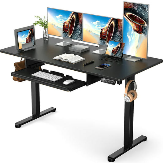 Electric Standing Desk with Keyboard Tray, Adjustable Height Sit Stand Up Desk, Home Office Desk Computer Workstation 55x28 Inches, Black - Walmart.com