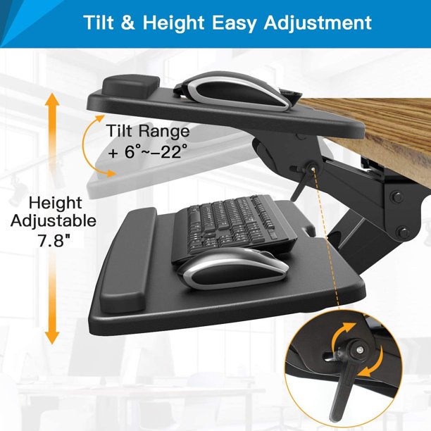 Keyboard Tray Under Desk, 360 Adjustable Ergonomic Sliding Keyboard Mouse Tray, Black