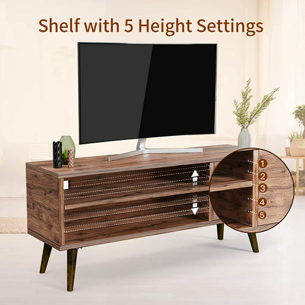 Retro TV Stand Unit with Storage Cabinet for TVs up to 55 inch, Mid Century Modern TV Entertainment Center for Media, Wooden TV Console Table for Living Room Bedroom, Walnut - Walmart.com