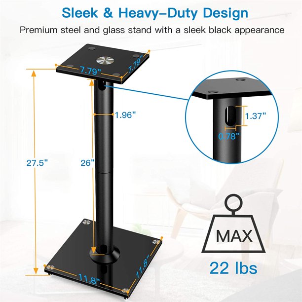 Universal Floor Speaker Stands 28 Inch for Surround Sound, Bookshelf Speakers Stands Hold up to 22lbs, 1 Pair