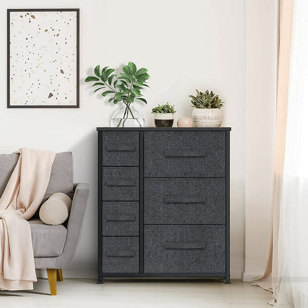 Storage Tower with 7 Drawers Fabric Dresser Drawer Organizer for Bedroom with Steel Frame, Wood Top, Easy Pull Drawer for Closet, Hallway, Entryway Black - Walmart.com