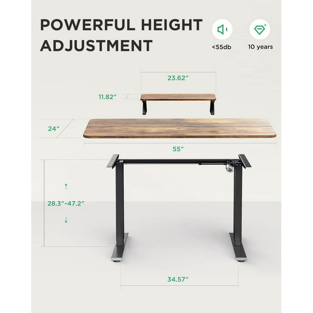 Kyspho Electric Standing Desk 55 x 24 Inches Height Adjustable, Stand Up Desk with Monitor Stand, Rustic - Walmart.com