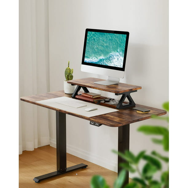 Kyspho Electric Standing Desk 55 x 24 Inches Height Adjustable, Stand Up Desk with Monitor Stand, Rustic - Walmart.com