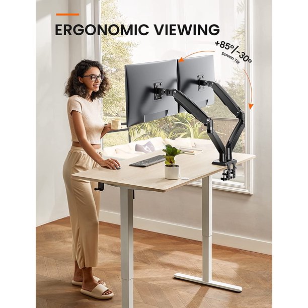 Dual Monitor Stand Mount, Ultrawide 13-35 Inch Height Adjustable Computer Screen Gas Spring Monitor Arm Desk Mount Full Motion, Each Arm Holds up to 26.4lbs