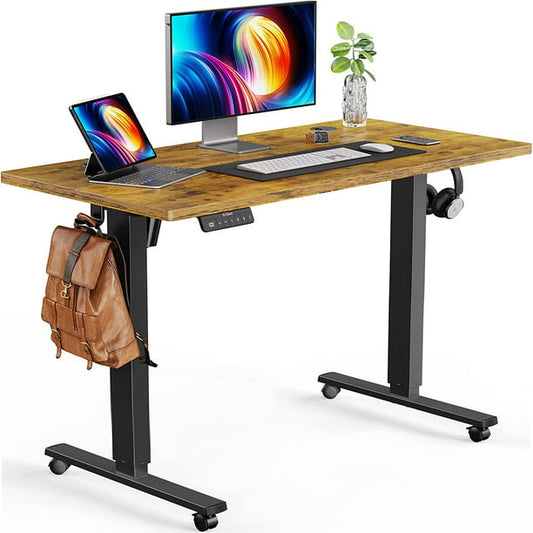 Electric Standing Desk, Height Adjustable Sit Stand up Desk with Wheels, Memory Computer Workstation Table with Splice Board for Home Office, 48 x 24 inch, Vintage Brown - Walmart.com