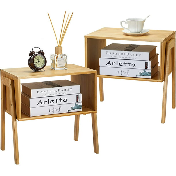 Bamboo Stackable End Tables, Wood Living Room Nightstand, Bedside Tables for Bedroom Storage, Versatile End Table, Rustic Nightstand, Set of 2 - Walmart.com