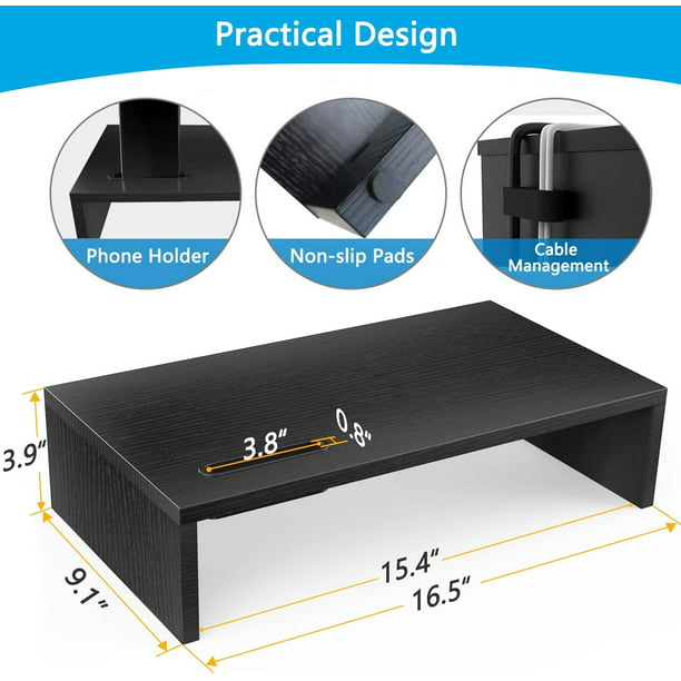 Monitor Stand Riser, Desk Organizer Stand for Laptop Computer, Desktop Printer Stand with Phone Holder and Cable Management, Versatile as Storage Shelf with Screen Holder