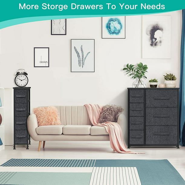 Storage Tower with 7 Drawers Fabric Dresser Drawer Organizer for Bedroom with Steel Frame, Wood Top, Easy Pull Drawer for Closet, Hallway, Entryway Black - Walmart.com