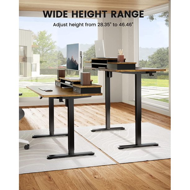 Electric Standing Desk with Double Drawers, 55x28 inch Adjustable Height Sit Stand Up Desk, Home Office Desk Computer Workstation with Storage Shelf, Vintage Brown - Walmart.com