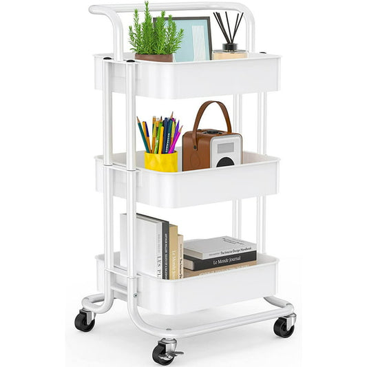 Mesh Utility Cart 3 Tier, Rolling Metal Organization Cart with Handle and Lockable Wheels, Multifunctional Storage Shelves for Kitchen Living Room Office - Walmart.com