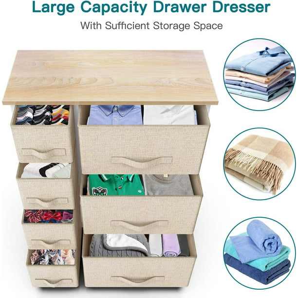 Fabric Dresser Storage Tower 7 Drawer , Dresser Chest with Wood Top and Easy Pull Handle, Organizer Unit for Closets, Bedroom, Nursery Room, Office - Walmart.com