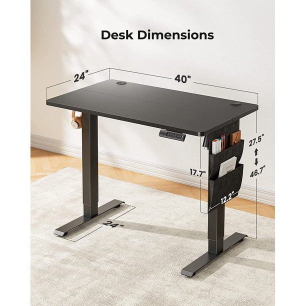 40x24 Inch Electric Standing Desk Adjustable Height with Storage Bag, Ergonomic Computer Stand Up Desk Table with Headphone Hook for Home Office - Walmart.com