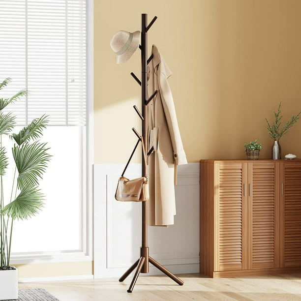 Wooden Coat Rack Stand with 3 Height Options and 8 Hooks, Clothes Hanger Hall Tree Rack for Home, Office, Bedroom, Hallway - Walmart.com