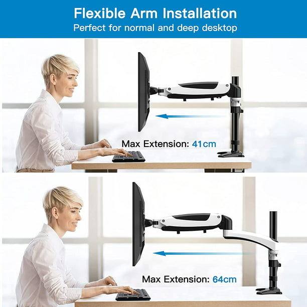 Dual Monitor Arm Stand, Height Adjustable Monitor Mount for Two 13 to 27 inch Flat, Curved Computer Screen, Double Gas Spring Desk Bracket with Clamp, Grommet Mounting Base