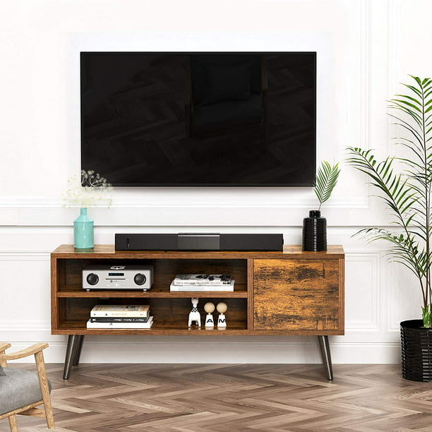 Retro TV Stand Unit with Storage for TVs up to 55 inch, Mid Century Modern TV Entertainment Center with Shlef, Wood TV Console Table for Living Room Bedroom, Dark Brown - Walmart.com