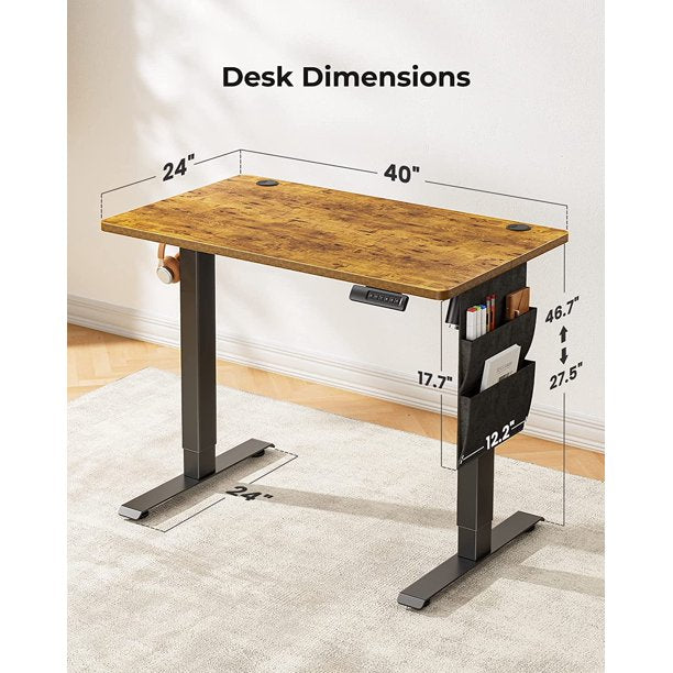 40x24 Inch Electric Standing Desk Adjustable Height with Storage Bag, Ergonomic Computer Stand Up Desk Table with Headphone Hook for Home Office - Walmart.com