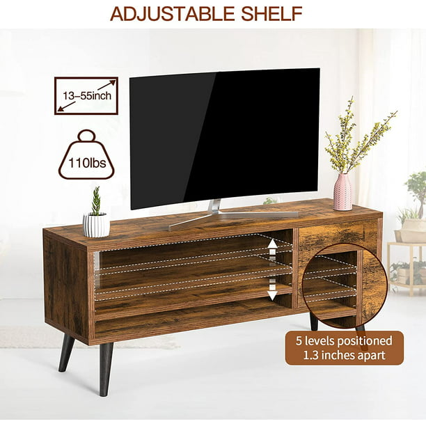 Retro TV Stand Unit with Storage for TVs up to 55 inch, Mid Century Modern TV Entertainment Center with Shlef, Wood TV Console Table for Living Room Bedroom, Dark Brown - Walmart.com