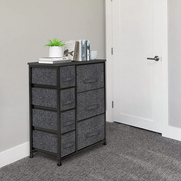 Storage Tower with 7 Drawers Fabric Dresser Drawer Organizer for Bedroom with Steel Frame, Wood Top, Easy Pull Drawer for Closet, Hallway, Entryway Black - Walmart.com