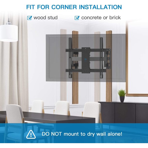 Corner TV Wall Mount Bracket Tilts, Swivels, Extends, Full Motion TV Mount Articulating for 26-60 inch LED, LCD Flat Curved Screen TVs, Holds up to 99 lbs, Heavy Duty TV Bracket