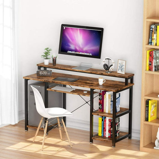 Industrial Computer Desk 47 inch, Home Office Desk with Monitor Stand, Large Workstation with Storage Shelves Keyboard Tray, Studying Writing Table for Home Office, Rustic Brown - Walmart.com