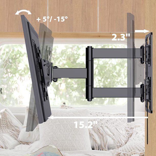 Full Motion RV TV Wall Mount Bracket for Most 13-42 Inch TVs with Articulating Arm Swivels Tilts, Lockable TV Stand for Camper Trailer Motorhome Boat Truck, Holds up to 77 lbs